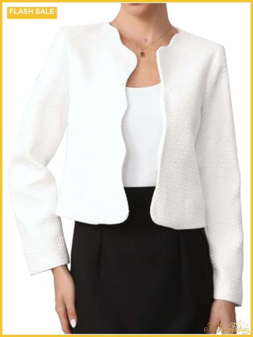 Tweed Blazer Collarless Open Front Cardigan Business Casual Work Jacket